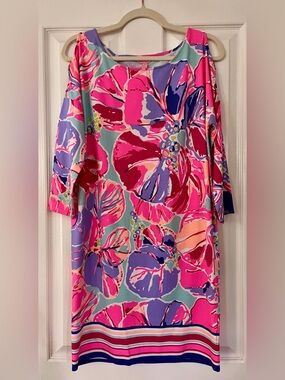 Lilly Pulitzer Pink, Purple & Aqua Floral Long Sleeve Shift Dress